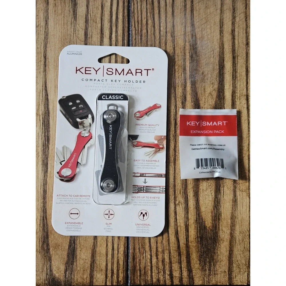 KeySmart Classic Compact Key Holder Black Aluminum Organizer w/ Expansion Pack